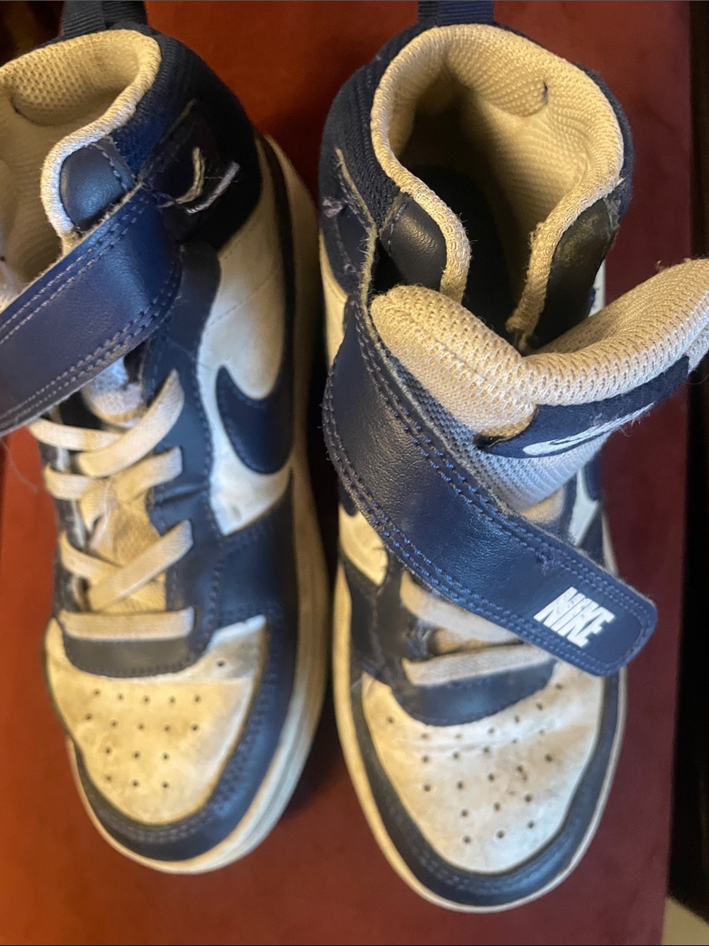 Nike Kids Navy and White Velcro High-Top Sneakers
